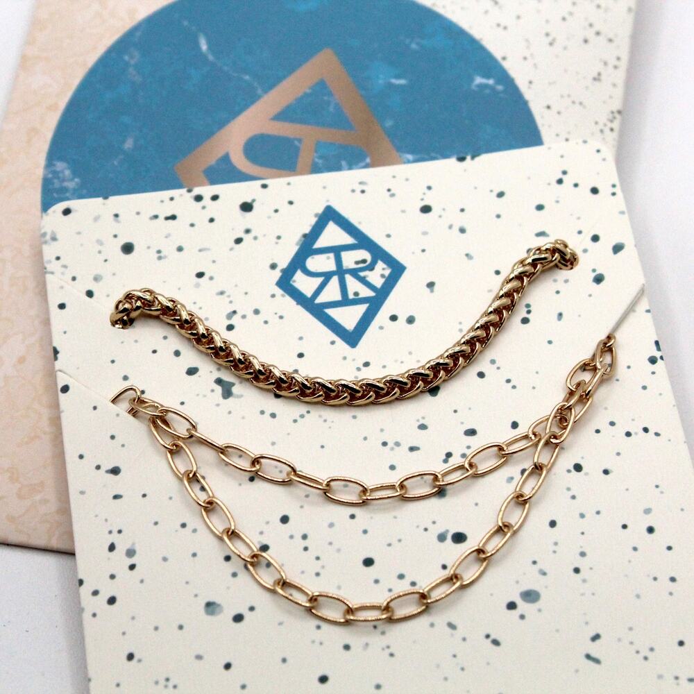 Amelia Rue Gold Tone Layered Chain Bracelet Set Stackable‎ Fashion Bracelets NIP